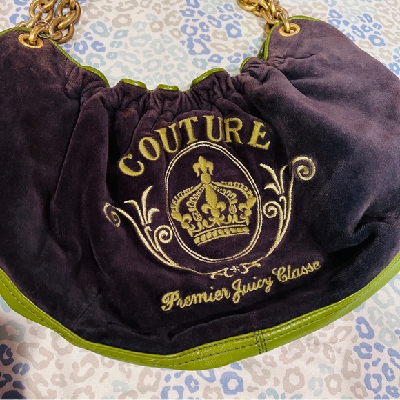 Vintage Green Blue Juicy Couture Bag Purse Handbag Satchel Velour Y2K - Picture 5 of 9